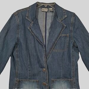 Chicos Denim Jacket Size 1 (8-10) Blue Button Front Long Sleeve
